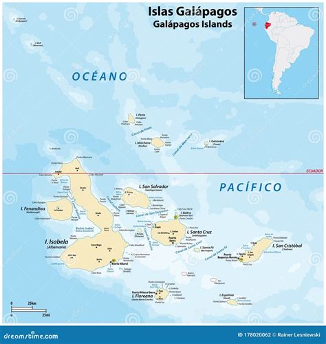 Detailed Vector Map of the Galapagos Islands, Ecuador Stock Vector - Illustration of airfield ...