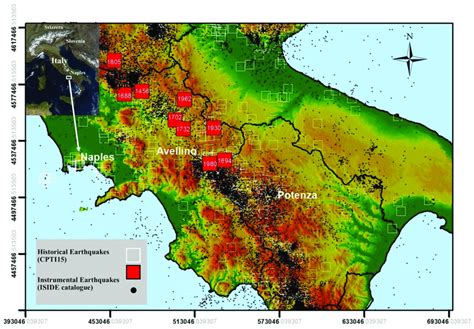 Map of historical earthquake locations (after CPTI15,14). The ...