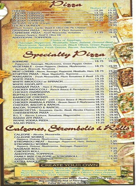 Joey's Pizza menu in Milford, Pennsylvania, USA