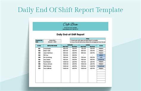 End Of Shift Report Template Excel