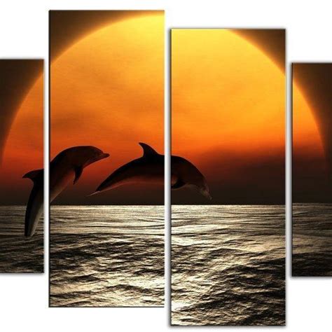 Dolphin Sunset 4 Part Canvas - Yovani