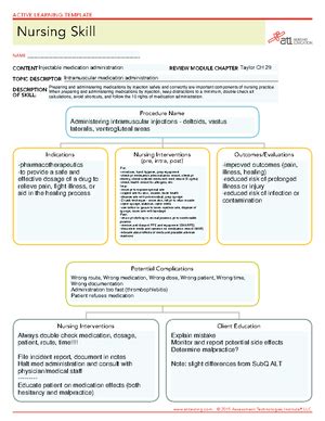 ATI ALT Subcutaneous med admin Nursing Skills complete - Indications Nursing Interventions ...