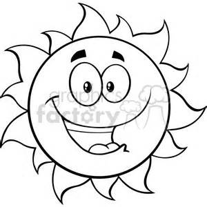 black and white happy sun cartoon mascot character vector illustration isolated on white ...