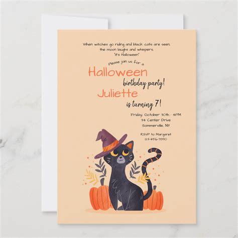 Black Cat Halloween Birthday Party Invitation | Zazzle