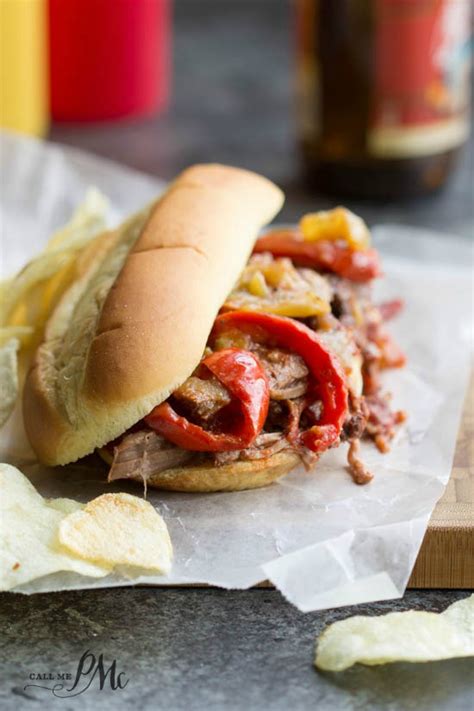 Slow Cooker Shredded Beef Roast and Pepper Hoagie Sandwiches » Call Me PMc