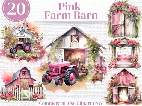 20 Pink Farm Barn Watercolor Clipart Bundle PNG Farmhouse - Etsy