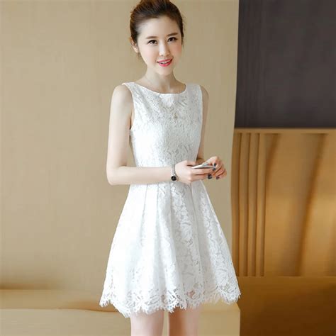 White Lace Dress Plus Size Sundress Korean Kawaii Cute Skater Dress ...