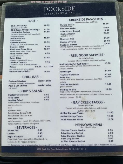 Menu at Dockside Bar on Edisto, Edisto Beach