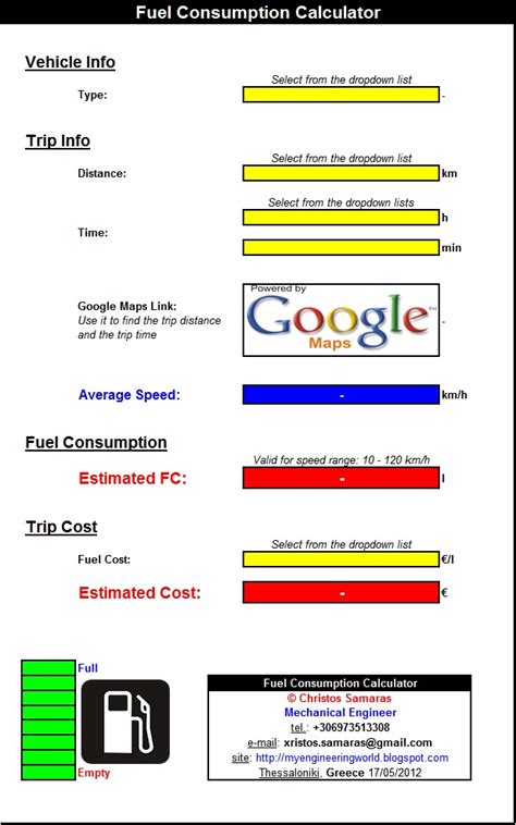 Fuel Consumption Calculator - My Engineering World