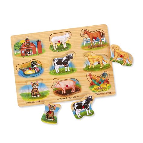 Melissa & Doug Farm Sound Puzzle - Wooden Peg Puzzle With Sound Effects ...