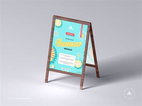 3/4 View of a Wooden Stand Banner Mockup (FREE) - Resource Boy