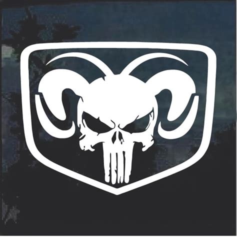 Dodge Ram Head Shield Punisher Skull Decal Sticker | Custom Made In the USA | Fast Shipping