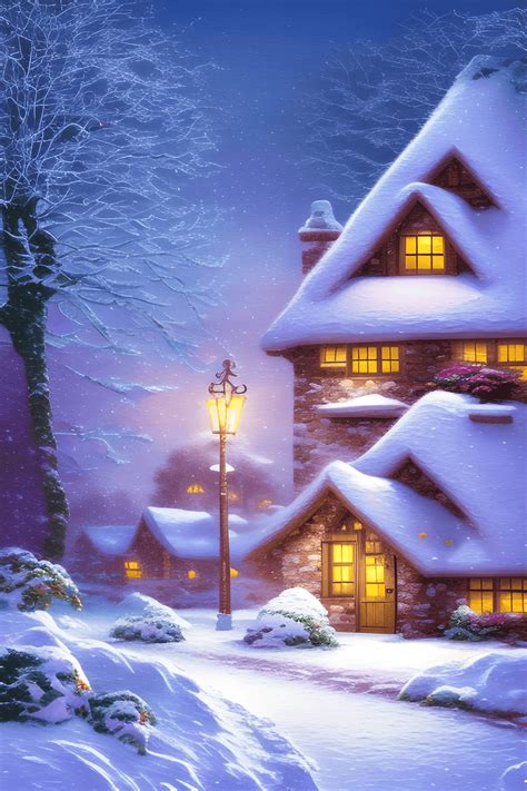 Modern Fairy Tale Christmas Cottages in Thick Snow · Creative Fabrica