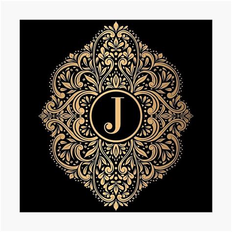 "Personalized monogram with initial letter J. Gold and black luxury ...