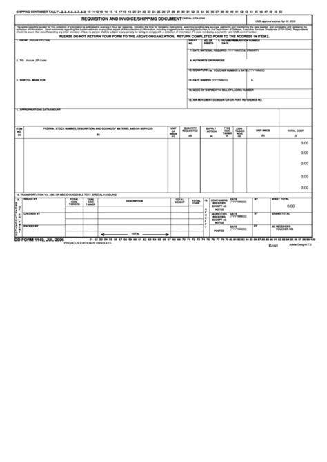 Fillable Dd Form 1149 - Requisition And Invoice/shipping Document - 2006 printable pdf download