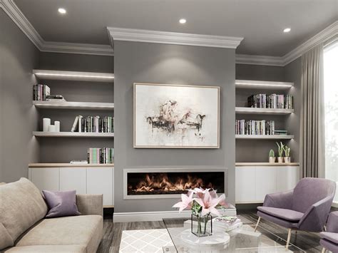 Floating shelves either side of fireplace | BOOKCASES AND STORAGE