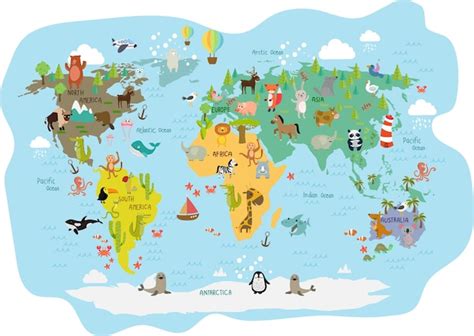 Printed Roller Blinds Animals World Landmarks Map For World, 51% OFF