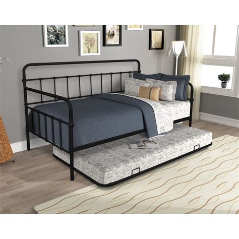 Premium Daybed Metal Bed Frame, Twin Size Bed with Trundle, Daybed and Roll Out Trundle for Kids ...