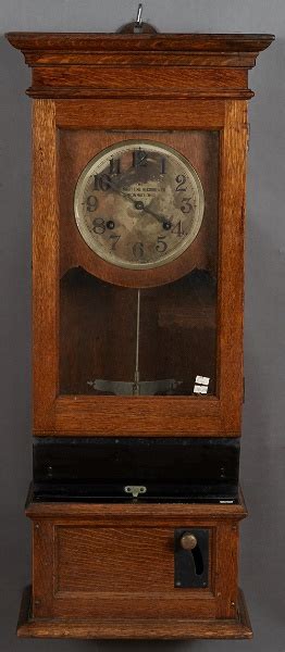 Carved Oak Time Clock, C. 1912, By Cincinnati Time