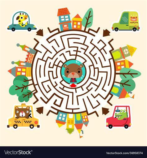 Cartoon map with city road and funny maze game Vector Image