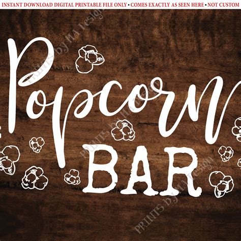 Popcorn Bar Sign, PRINTABLE 8x10/16x20” Brown Rustic Wood Style Sign, Instant Download Digital ...