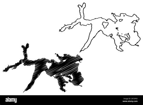 Lake Manapouri (New Zealand, Oceania, South Island) map vector illustration, scribble sketch map ...