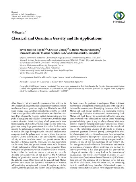 (PDF) Classical and Quantum Gravity and Its Applications