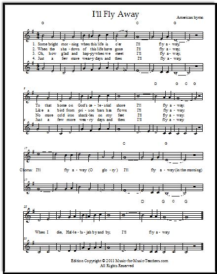 "I'll Fly Away" Free Fiddle Sheet Music & Easy Guitar Tabs