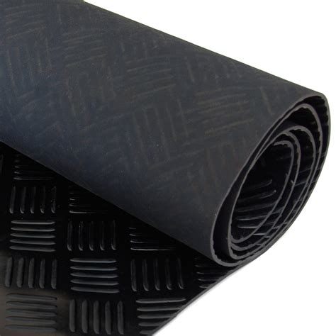 Black Garage Camper Van Floor CHECKER PLATE Rubber Flooring Mat 1.5m x ...