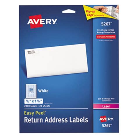 Avery 5267 Easy Peel 1/2" x 1 3/4" Printable Return Address Labels - 2000/Pack