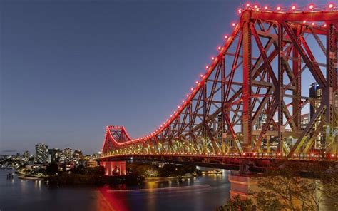 Download wallpapers Brisbane, Story Bridge, evening, sunset, Brisbane ...