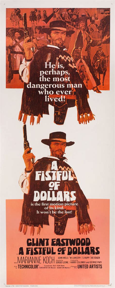 A Fistful of Dollars Original 1964 U.S. Insert Movie Poster ...