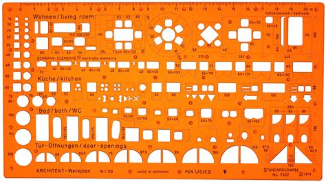 Buy Metric 1:100 Scale Architect Design Drawing Template Stencil - Furniture Layout Symbols for ...