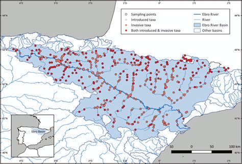 Map of the sampling points in the Ebro River Basin within the dataset ...