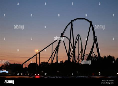 Leviathan Roller Coaster in sunset in Canada's Wonderland Stock Photo - Alamy