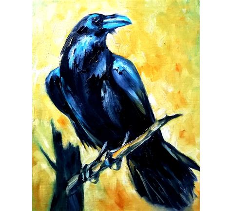 Crow Painting Oil Bird Original Art Raven Wall Art - Inspire Uplift