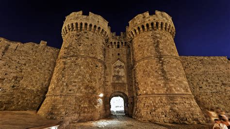 Wallpaper : temple, night, architecture, building, castle, Greece, monastery, ruins, Rhodes ...