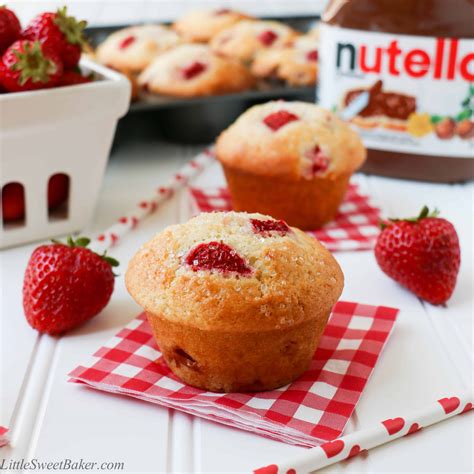 Nutella Stuffed Strawberry Muffins - Little Sweet Baker