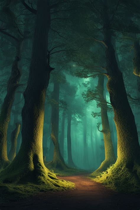 Beautiful realistic forest at night with beautiful light con... by Axel ...