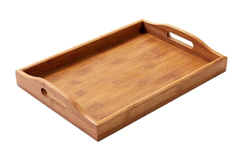 Bamboo Wood Serving Tray with Handles for Breakfast in Bed, Kitchen ...