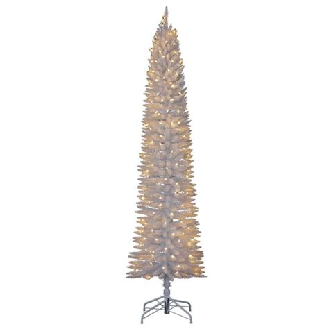 Home Heritage 7 Foot Pencil Artificial Tree with Warm White LED Lights, White - Walmart.com ...