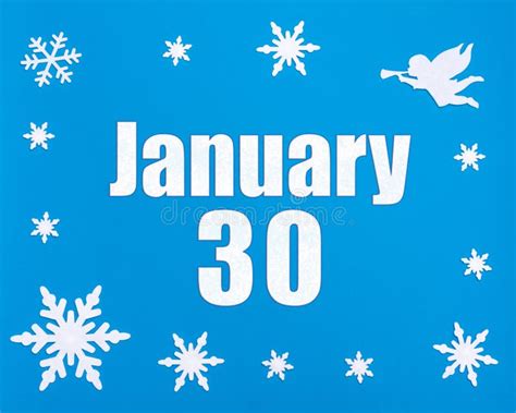 January 30th. Winter Blue Background with Snowflakes, Angel and a ...