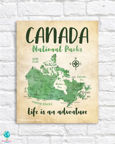 Canada National Parks on a Map POSTER Artwork Rustic Green | Etsy