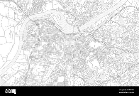 Louisville, Kentucky, USA, bright outlined vector map with bigger and minor roads and steets ...