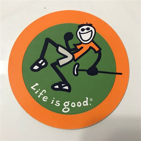 Life Is Good® Jake Golf Club 4" Round Sticker (Orange) | Stickers, Life is good, Round stickers