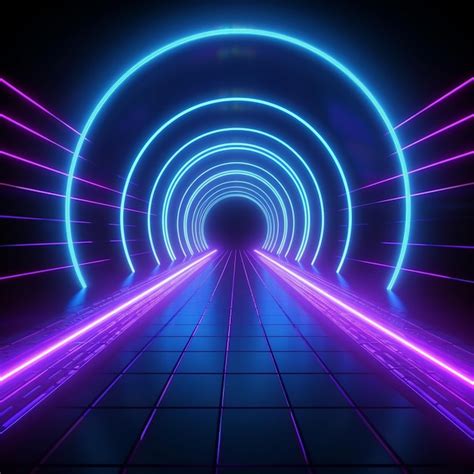 Premium AI Image | a tunnel that has a blue and purple light on it