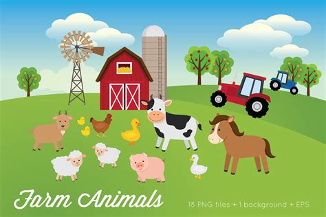 Farm Animals Clipart Vector PNG (359309) | Illustrations | Design Bundles