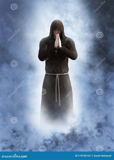 3D Rendering of a Christian Monk Praying. Stock Illustration - Illustration of cross, meditation ...