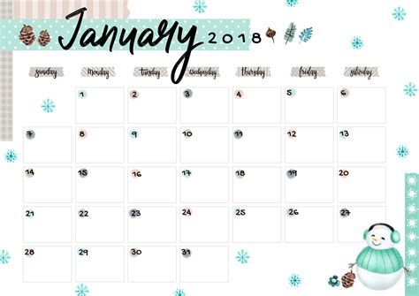 January 2018 Printable Colorful Calendar – Free Download | Colorful Zone