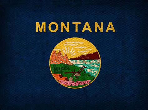 Montana State Flag Art on Worn Canvas Mixed Media by Design Turnpike ...